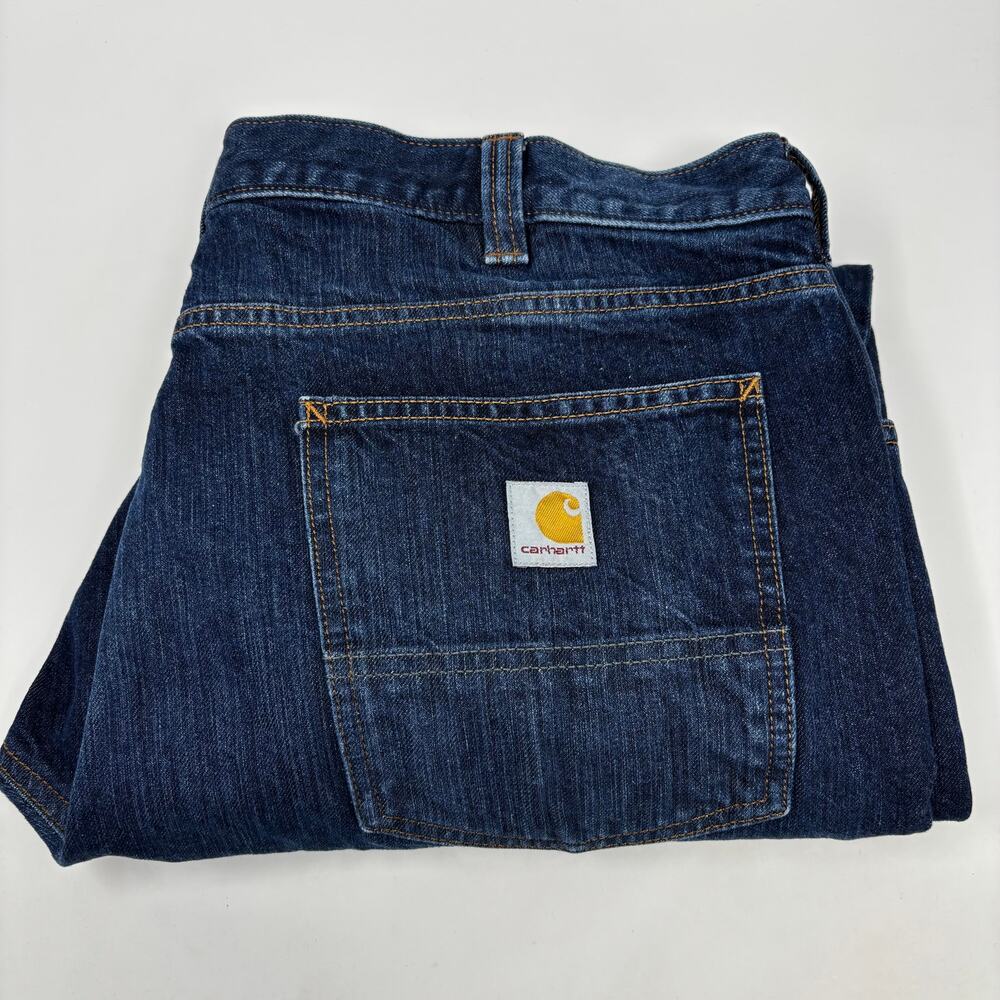 Carhartt Mens 40x30 Relaxed Fit 5 Pocket Design Dark Wash Blue Jeans